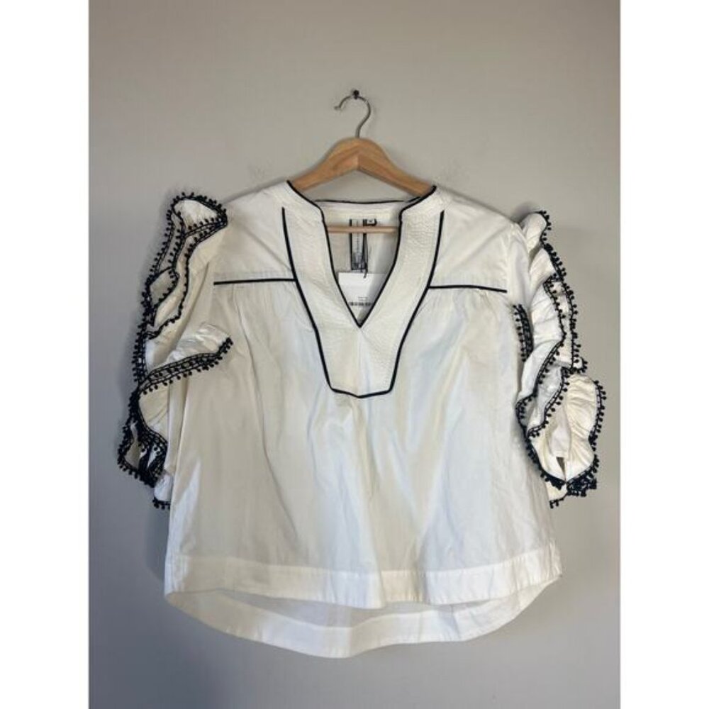 NWT Scarlett Poppies Ruffled Sleeves V Neckline Rose Top White Size: Medium - Picture 2 of 8